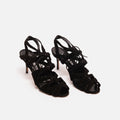 Manolo Blahnik Black Lace-Up Suede Strappy Heels